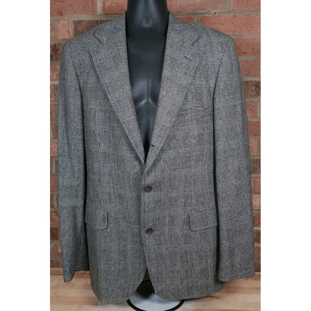 Polo University Ralph Lauren Plaid Suit Jacket Blazer Gray 40 Long